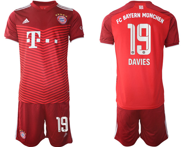 Men's FC Bayern München #19 Alphonso Davies Red Home Soccer Jersey Suit